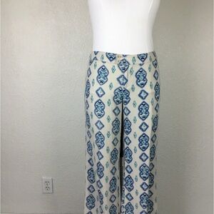 Willi Smith Women Pants Size 6  Wide Leg Cotton Ten/Blue Geometric Print…
